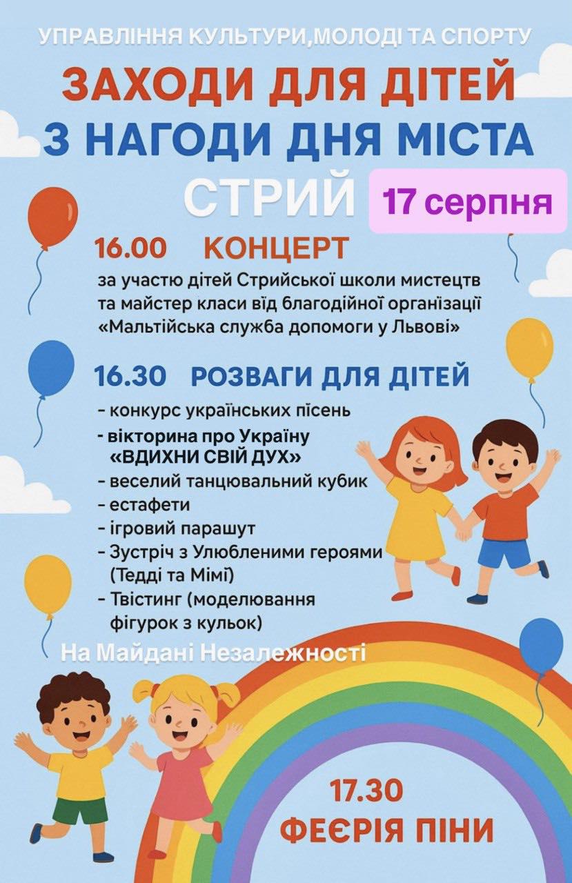 Заходи для дітей з нагоди дня міста