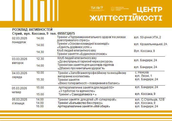 У Стрийській територіальній громаді працює Центр життєстійкості