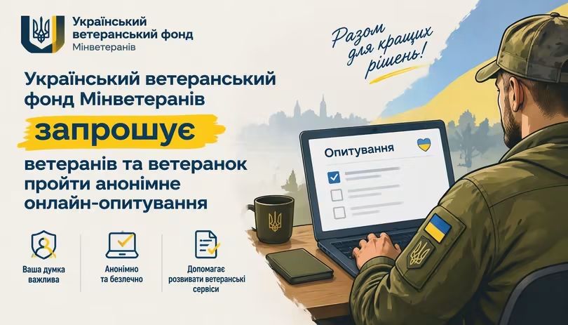 Український ветеранський фонд Мінветеранів запрошує ветеранів та ветеранок пройти анонімне онлайн-опитування